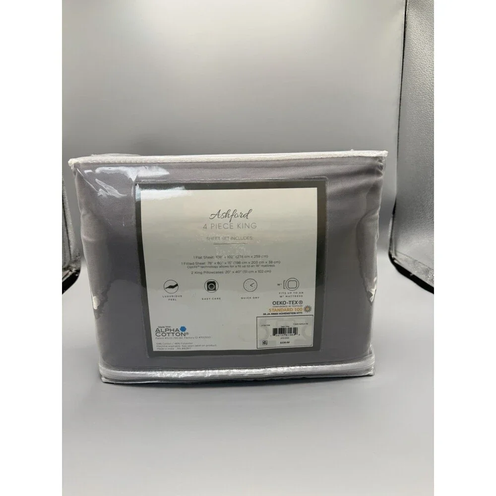 Ashford Solid KING Dark Grey 1500 Thread Count 4 Piece Sheet Set NEW